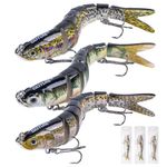 Goture 3 Pcs Bass Fishing Lures, Lifelike Jointed Swimbait for Bass Trout Walleye Crappie Pike, Slow Sinking Segment Swimming Bait Fishing Lures for Freshwater and Saltwater, 5.3 Inches 0.88 Oz