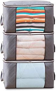 HINMAY Portaoggetti Pieghevole Organizer con Zip, 90L Grande Capacità Anti-Muffa Sacco per Vestiti Anti-Umidità con Finestra Trasparente per Coperta Copripiumino, Armadio, Grigio