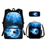 FOR U DESIGNS Backpack School Bag Student Kids Book Bag Casual Travel Daypacks for Teens Girls, Blue Fire Soccer, One Size, Backpack,casual