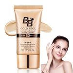 BB Cream Light,Tinted Moisturiser Face Women,BB Cream Tinted,Color Correcting Cream,BB Cream Foundation Cover Blemishes,Tinted Spf50+ Face Moisturiser,Hydrating Gold Snail Sunscreen for All Skin Types