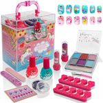 Style Girlz Unicorn Carry All Cosmetic Set - Make Up Kit For Girls - Nail Polish - Eye Shadow - Lip Balm - Stick On Nail Stickers - Girls Dress Up Makeup Set