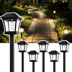 GIGALUMI Solar Pathway Lights 6 Pack Solar Lights, Waterproof Outdoor Path Light Warm White for Garden Yard Patio Lawn Porch Walkway Backyard Sidewalk