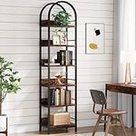 Tribesigns 6-Tier Open Bookshelf, 200cm Tall Arched Bookcase Narrow Bookshelf with Metal Frame, Freestanding Corner Bookcase Display Shelves for Living Room, Home Office, Rustic Brown