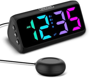 Netzu Loud Alarm Clock for Heavy Sleepers, Plug-in RGB Vibrating Alarm Clocks with Bed Shaker, 5 Dimmers, 2 Alarms and Snooze for Bedrooms Hearing Impaired Deaf Adults (Black)