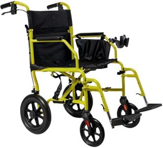 Platinum Health Hummingbird™ Ultra-Lightweight Foldable Transport Wheelchair, Handbrakes,12-Inch Rear Wheels, Extra-Wide Seat. Convenient Table-Length Padded Armrests. (Sunshine Yellow)