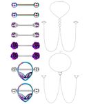 Drperfect 14G Stainless Steel Nipple Ring for Women CZ Butterfly Heart Nipple Ring with Choker Necklace Nipple Barbell Body Piercing Jewelry