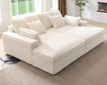 Jocisland 93" Wide Double Chaise Lounge for Two– Deep Seat Cloud Couch with Lumbar Pillows and Wide Armrests for Living Room & Bedroom, Easy Assembly, White Faux Fur