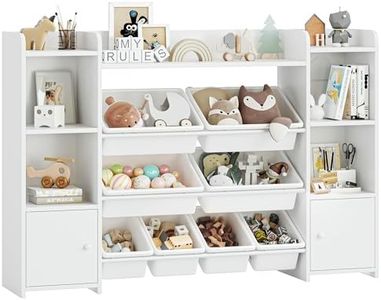 FOREHILL Scaffale per Giocattoli con 8 Contenitori Rimovibili in Plastica,Organizzatore Libreria per Bambini con Mensola Aperti, per Camera dei Giochi, 138.8 x94.3x29.6cm (Bianco)