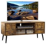 Yusong Retro TV Stand 50 Inch, Modern TV Bench TV Cabinet for TV Up to 55 Inches, Mid-Century Entertainment Center Stand TV Console with Doors and Shelves for Living Room Bedroom, Rustic Brown