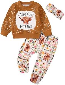 ADIFUN Toddler Girl Clothes 2t Girl Clothes 3t Girl Clothes Fall Winter Outfits Wild Hair Don't Care Brown Sweatshirt Flower Pants Western Cowgirl Outfit