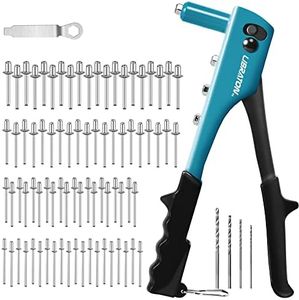 Rivet Gun, Rivet Gun Kit, Pop Rivet Gun, 80PCs Metal Rivets and 4 Drill Bits, Heavy Duty Hand Riveter, Rivet Gun Tool for Metal, Automotive, Blind Rivets 3/32" 1/8" 5/32" 3/16"