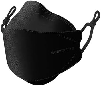 Well Before 3D KN95 Disposable Face Masks with Adjustable Ear Loops, Medium, Black, Pack of 10