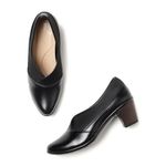 Marc Loire Women Pointed Toe Formal Block Heel Mules Shoes (Black, 7)