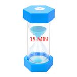 Sand Timer 15 Minute Hourglass Timer: Plastic Sand Clock 15 Minutes, Large Sand Watch 15 Min, Colorful Hour Glass Colorful Sandglass Timer for Kids, Games, Classroom, Kitchen, Decoration (Blue)