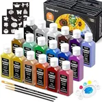 Shuttle Art Fabric Paint Permanent for Clothes, 18 Colours Fabric Paints in Bottles (60ml/2oz) with Brushes, Palette, Stencils, Non-Toxic Textile Paints for T-Shirt, Shoes, Bag, Jeans, No Heating Need