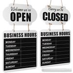 Business Hours Hanging Chalkboard Open Closed Sign Wooden Welcome Chalk Boards Double Sided Restaurant Door Sign with Erasable Blackboard Pen for Florist Cafe Store Restaurant (White)