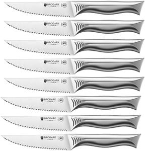 BRODARK Steak Knives Set of 8, 4.5 Inch Serrated Steak Knives, High Carbon Stainless Steel Kitchen Steak Knife Set, Never Need Sharpening, NSF Certified, Shark Series