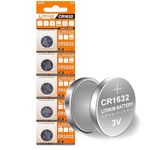 Cotchear 5pcs/Pack CR1632 Button Battery 3V CR1632 Lithium Coin Cell Batteries LM1632 BR1632 ECR1632 CR 1632 Battery for Electronic Watch Remote