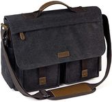 Messenger Bag for Men,VASCHY Vintage Water Resistant Waxed Canvas Satchel 15.6 inch Laptop Briefcase Shoulder Bag Gray