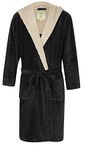 John Christian Men's Warm Hooded Fleece Dressing Gown, Black with Light Grey (Medium)