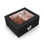 Fenduoer Cigar Humidor, Humidor Cigar Box for 30-50 Cigars, Glass-Top Spanish Cedar Wood Cigar Case with Humidifier, Hygrometer, Divider, Cigar Accessories, Black(30-50)