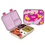 Basil Bento Box Neo 2025 - New & Improved, Easy to Open & Close 1000ml 3-Compartment Stainless Steel Lunch Box for Kids | Leak-Proof Tiffin Box for School - Pixie Dash