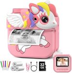 Kids Camera Instant Print, 2.4 Inch IPS Screen 12MP 1080P Digital Camera for Kids, Birthday Graduation Gifts for 3-12 Year Old Girls, Toddler Camera with 32GB Card