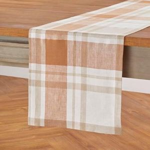 Solino Home 100% Pure Linen Table Runner Fall Harvest Plaid, 14 x 156 in