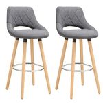 WOLTU Breakfast Kitchen Counter Bar Stools Set of 2 pcs Linen Seat Bar Chairs Wood Legs Barstools Dark Grey High Stools