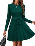 Hotouch Womens 2024 Casual Fall Knit Dress Crewneck Long Sleeve Knee Length Bodycon Dress A Line Sweater Dress Green M