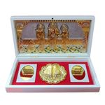 House Of Wemy Lord Gold Plated Ram Darbar Pocket Temple for Pooja Room | Sri Ram, Lakshman, Sita & Hanuman Divine Prayer Boxes with Photo Frame & Charan Paduka | Gifting & Home Decor (White - 21.3 cm)