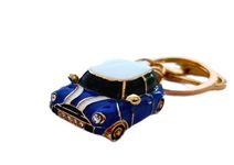 RK Gifts Mini Style Car Keychain Gift Rhinestone detail Cooper Novelty, Blue (Gold Trim), Small