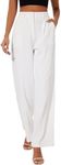 FUNYYZO Women Suit Pants Wide Leg Pants High Elastic Waisted in The Back Business Work Trousers Long Straight White