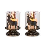 Stag Candle Holder for Christmas Table: Romadedi Set of 2 Xmas Reindeer Pillar Hurricane Tea Light Black for Centrepiece Decoration Vintage Fireplace Shelf Gifts Dinning Living Room