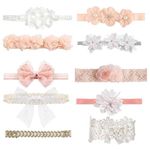 10 Pcs Baby Girls Headbands Super Stretchy Headband and Bows for Newborn Lace Petals Flower Hair Accessories Baby Girl Gift