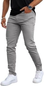GINGTTO Skinny Jeans Men Fashion Designer Slim Fit Stretch Waist Tapered Leg (35, Grey)