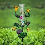 LUNSY Solar Rain Gauge Outdoor, Metal Frog Large Color Digital Rain Guage with 6 Inch Capacity Glass Tube & Solar Light (Baking Paint + Resin) for Garden, Deck, Lawn, Patio, Farm