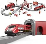 XIAPIA Railway Learning Educational Toys, Train Sets for Kids Boys Girls Age 3 Years Up, 66 Pcs Electric Track Accessories Car Set (Red Fire Engine)