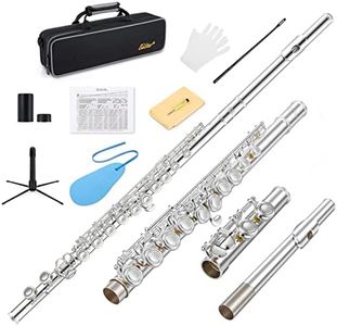 Eastar Upgraded Closed Hole 16 Keys C Flute for Beginner Student, Instrument with Cleaning Kit, Stand, Case, Gloves, Tuning Rod, Fingering Chart, Silver Plated, EFL-1S