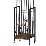 Fishing Rod Holder Stand with Wheels Fishing Pole Storage Rack Holds Up to 12 Rods Fishing Rod Tackle Storage Organizer Cart for Garage Home Entryway Corner