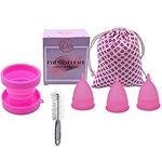 Menstrual Cup 3 Pack - Steriliser and Cleaning Brush - Soft Medical Grade Silicone Period Menstruation Cups - for Comfort and Fit - Size Large and Small - Sanitary Pad and Tampon Alternative (Large)