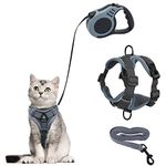 QKTYB Cat Harness and Lead Set,Kitten Harness with Retractable Dog Lead,5m/16.4 Ft Automatic Extendable Cat Leash,Soft Dog Harness for Cats and Small Dogs Puppy Walking (S)