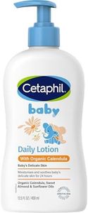 Cetaphil Baby Daily Lotion with Organic Calendula 400mL, Face & Body Moisturiser, with Sweet Almond & Sunflower Oils, 24hr Hydration, Hypoallergenic, Tear-Free, Dermatologist Tested