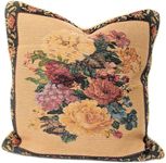 DaDa Bedding Vintage Ornate Floral Tapestry Throw Pillow Cover - Breath of Spring Botanical Garden Dark Border - Classical Elegant Accent Multi Colorful with Golden Rope - 18" x 18" - 1-Piece