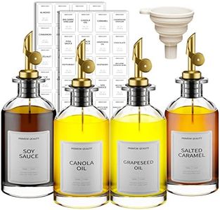 12 oz Glass Olive Oil Dispenser Bottle For Kitchen,Oil And Vinegar Dispenser Set Of 4, Coffee Syrup Dispenser,Glass Oil Container With Metal Pourer,Funnel,Waterproof Labels