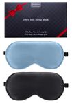 BeeVines Silk Sleep Mask, 2 Packs 100% Real Natural Silk Eye Mask with Adjustable Straps Eye Sleep Mask, Summer Travel Eye Sleep Sunscreen to Reduce Puffiness (Black & Pastel Blue)