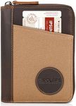 Polare Full Grain Leather Canvas Trim Dual Passport Wallet and RFID Blocking Bifold Passport Cover Travel Document Organizer Holder 2 Passports, Brown, Retro