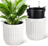 STMHOM 14.5 Inch Tall Planters Set of 2, Outdoor Self Watering Pots with Water Level Monitor, Marble Finish Large Planters for Indoor Plants, Living Room, Home, Office, Patio, Porch, Garden, White