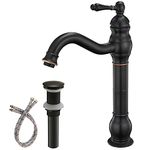 BWE 360° Swivel Bathroom Vessel Sink Faucet Oil Rubbed Bronze Single Handle One Hole Lavatory Mixer Tap with Pop Up Drain Assembly Without Overflow and Supply Line Tap Body