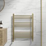 DuraTherm® 750 x 600mm Flat Straight Heated Towel Rail Radiator Modern Central Heating Bathroom Warmer Wall Mounted Ladder Rad, Brushed Brass